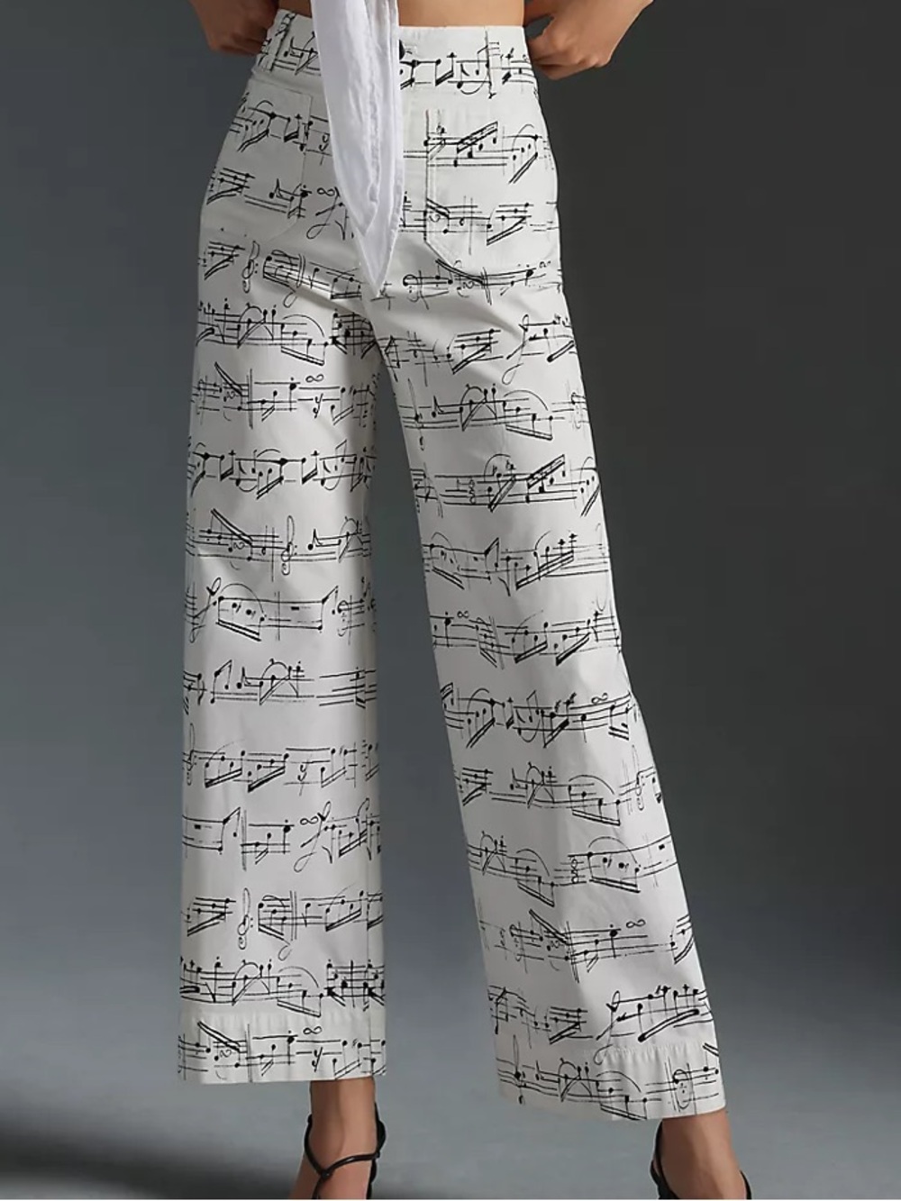 Maeve Anthropologie Colette Pants Womens 16 White Music Note Capri Stretch